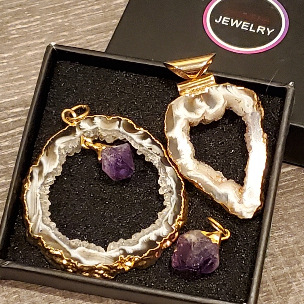 3 pack amethyst/agate pendants